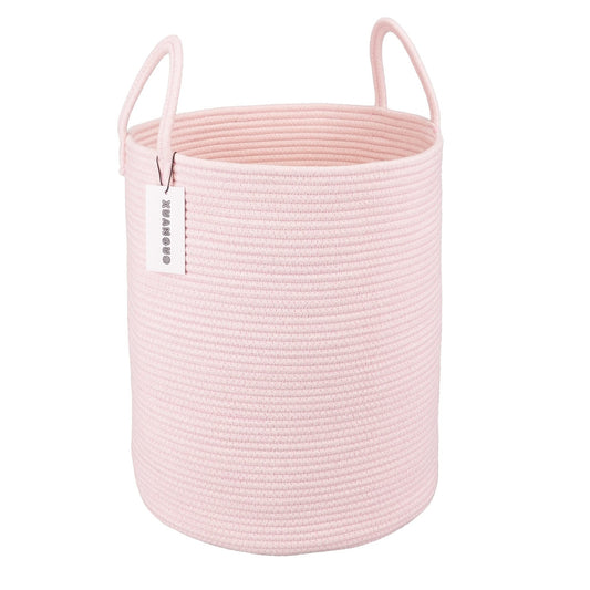 XUANGUO Cotton Rope Laundry Basket Hamper for Girls Kids Baby Nursery Pink - thewildfolk XUANGUO Cotton Rope Laundry Basket Hamper for Girls Kids Baby Nursery Pink